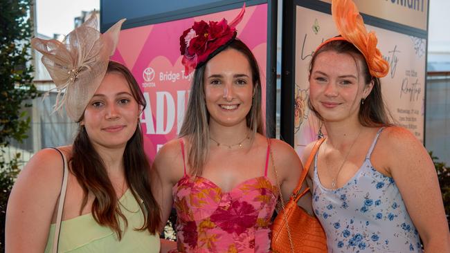 Grace Flynn, Tahlia Carlson and Angela Pask at the 2024 Darwin Cup Carnival Ladies Day. Picture: Pema Tamang Pakhrin