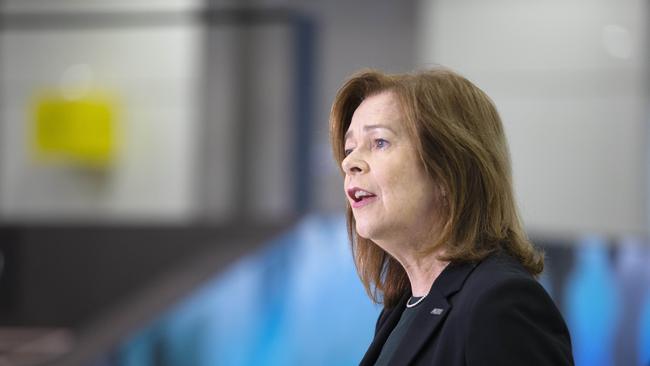 ACTU President Michele O’Neil addresses the media. Picture: Sarah Matray