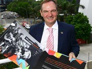 CULTURE VULTURE: Ipswich Mayor Paul Pisasale with a brochure for the Ipswich Performing Arts Centre that he will give to all political candidates. Picture: David Nielsen