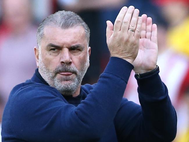 Tottenham Hotspur manager Ange Postecoglou applauds the fans after the final whistle in the Premier League match at Bramall Lane, Sheffield. Picture date: Sunday May 19, 2024. (Photo by Barrington Coombs/PA Images via Getty Images)