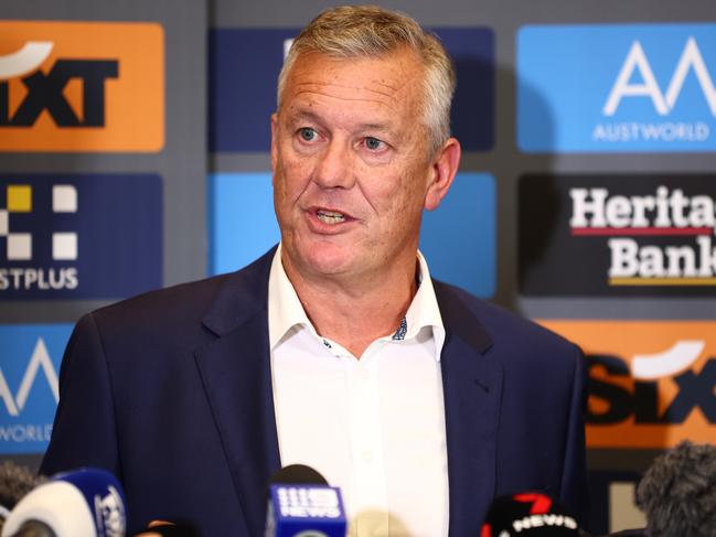 Suns CEO Mark Evans is known in footy circles as the “Puffer Fish” for his notoriously short fuse. Picture: Chris Hyde/Getty Images
