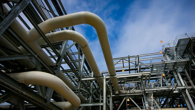 Gas pipes run through a plant at the Queensland Curtis LNG site. Picture: Bloomberg