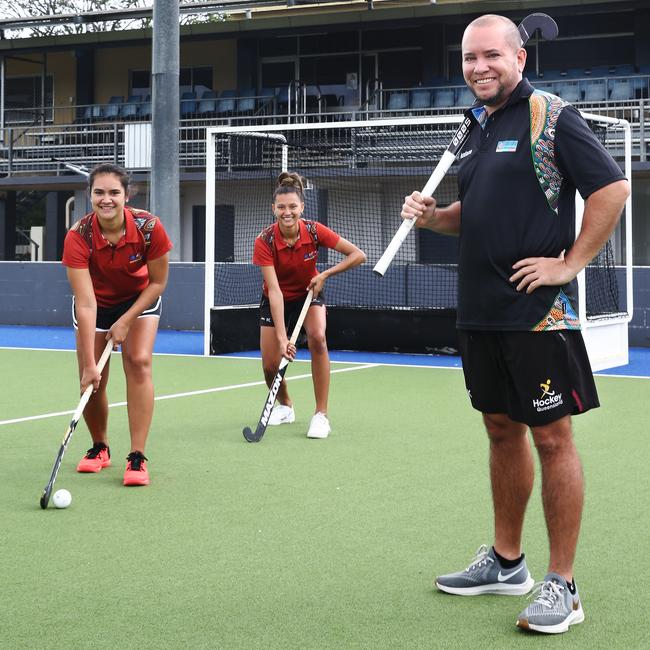 The Aspire to be Deadly indigenous hockey program is back in schools after having to suspend their work during the coronavirus pandemic. Aspire to be Deadly members Jess Fatnowna, Lisa Fatnowna and Wes Ferns are looking to expand on their existing program. PICTURE: BRENDAN RADKE