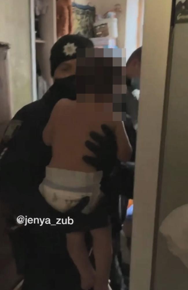 The two-year-old boy was reportedly wearing a reused nappy, as he had nothing else to wear. Picture: @jenya_zub