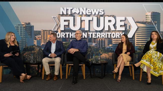 Melanie Plane Editor NT News, Peter Dummett CEO Darwin Port, Professor Dominic Upton Pro-Vice Chancellor of Health CDU, Peta Haughey Senior Adviser Consultant Santos and Cathryn Tillmouth Executive Director NT at the NT News Futures Northern Territory forum 2024. Picture: Pema Tamang Pakhrin