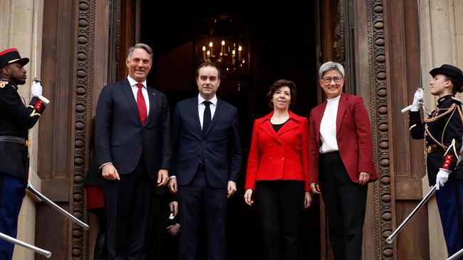 Australian Defence Minister Richard Marles, French Armies Minister Sebastien Lecornu, French Foreign and European Affairs Minister Catherine Colonna and Australian Foreign Minister Penny Wong met in Paris overnight. Picture: Yoan VALAT / POOL / AFP