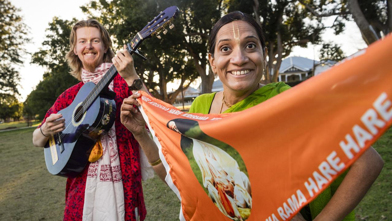 Practising music for the Festival of Chariots are Ryan Otto and Jayshree Dasi, Saturday, July 15, 2023. Picture: Kevin Farmer