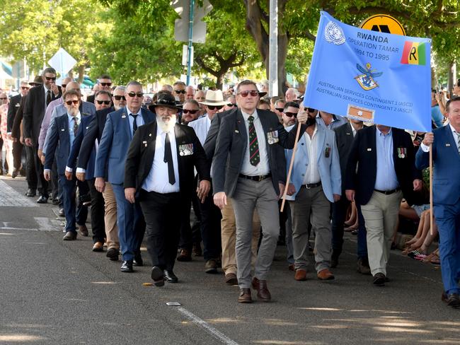Anzac Day 2025. Strand parade in Townsville. Rwandan veterans. Picture: Evan Morgan
