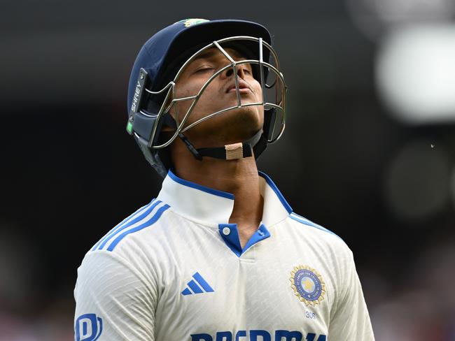 MELBOURNE, AUSTRALIA - DECEMBER 27: Yashasvi Jaiswal of India looks dejected after being runout by Alex Carey of Australia during day two of the Men's Fourth Test Match in the series between Australia and India at Melbourne Cricket Ground on December 27, 2024 in Melbourne, Australia. (Photo by Quinn Rooney/Getty Images)