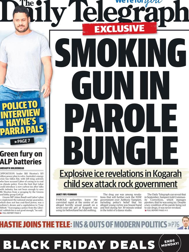 Daily Telegraph front page for edition, Friday, November 23, 2018.