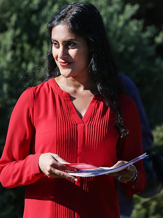 Shireen Morris greets voters. Picture: Ian Currie