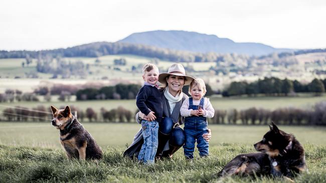 Stephanie Trethewey with son Elliot, daughter Evie their two dogs Lottie and Oxley.