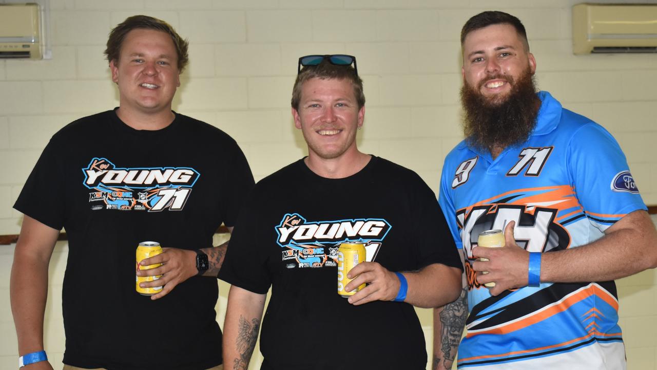 <p>Jeremy Young, Garth Ramsay and Brett Kidd at the McCosker Rocky Speedway&rsquo;s Modified Sedans Cattle Cup at the Rockhampton Showgrounds on February 24, 2024.</p>