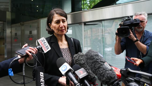 Former NSW Premier Gladys Berejiklian addressing the media outside ICAC. Picture: NCA Newswire/Gaye Gerard