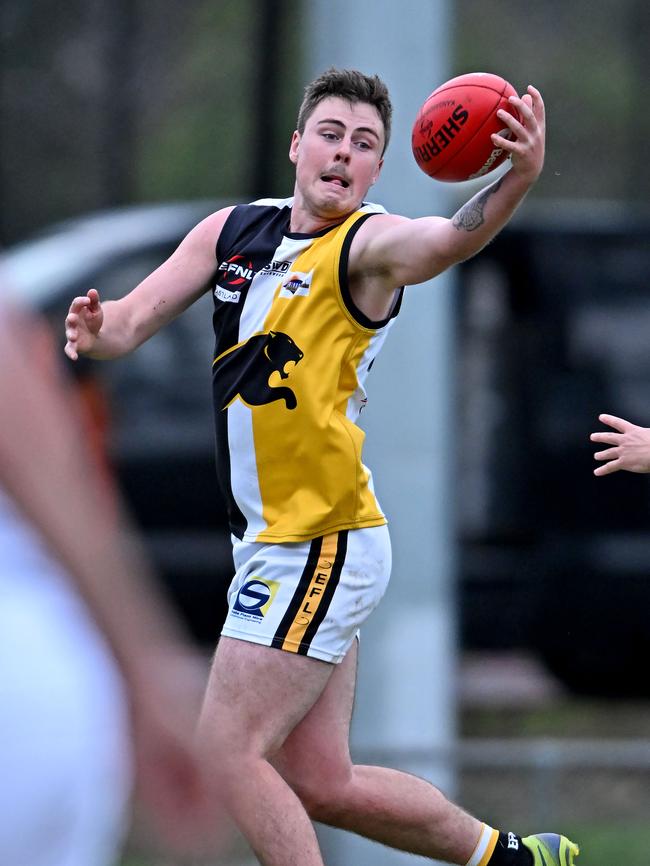 Chirnside Park’s Shane Hall brings the ball under control. Picture: Andy Brownbill