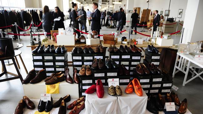 Shoes which belonged to disgraced financier Bernie Madoff, are displayed during a press preview of items from Madoff auctioned in 2010.