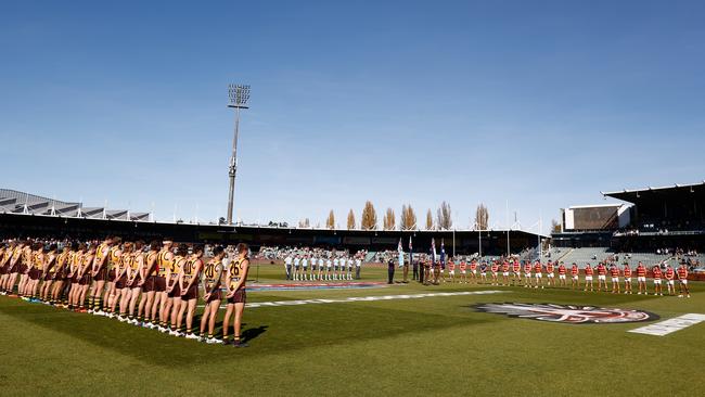 Hawthorn playing in Launceston in round 6. Picture: Michael Willson/AFL Photos via Getty Images