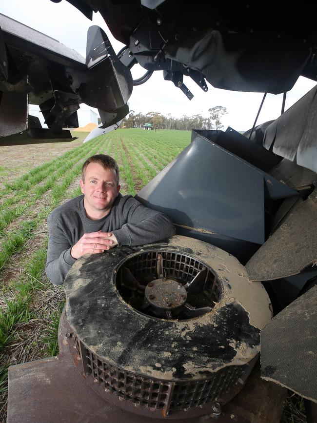 Grain grower Ash Teasdale with a Seed Terminator on his Case harvester, at Rupanyup. Picture: Yuri Kouzmin