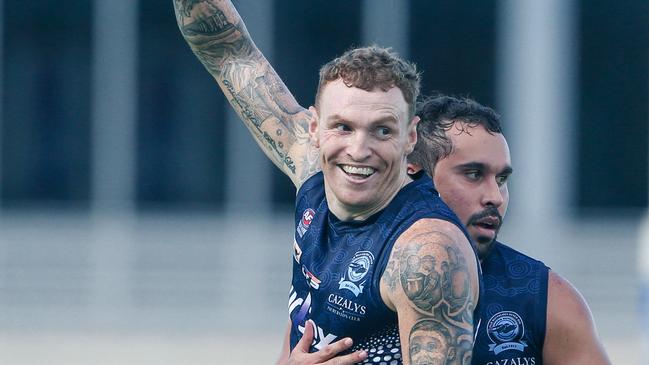 Mitch Robinson and Jarrod Stokes have formed a solid partnership for Buffaloes in the 2022-23 NTFL season. Picture: Glenn Campbell