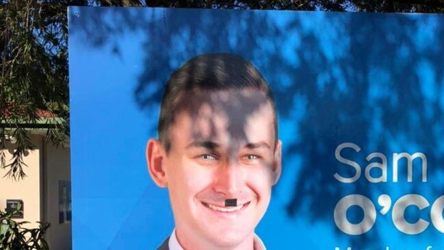 Sam O'Connor's sign at the front of his Bonney electorate office.