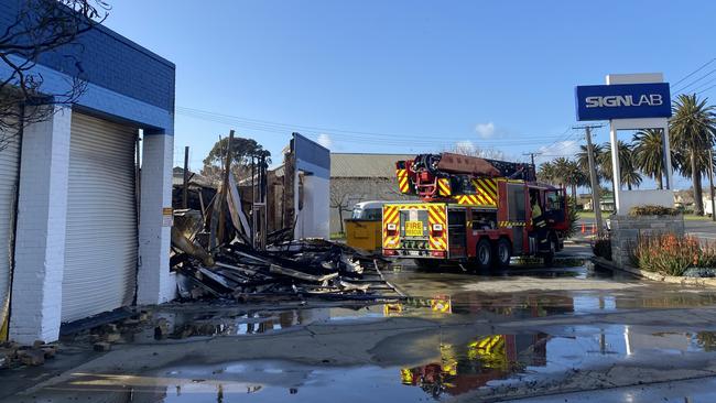 Emergency services at the scene of a fire that destroyed local Alberton business Signlab. Picture: Agnes Gichuhi