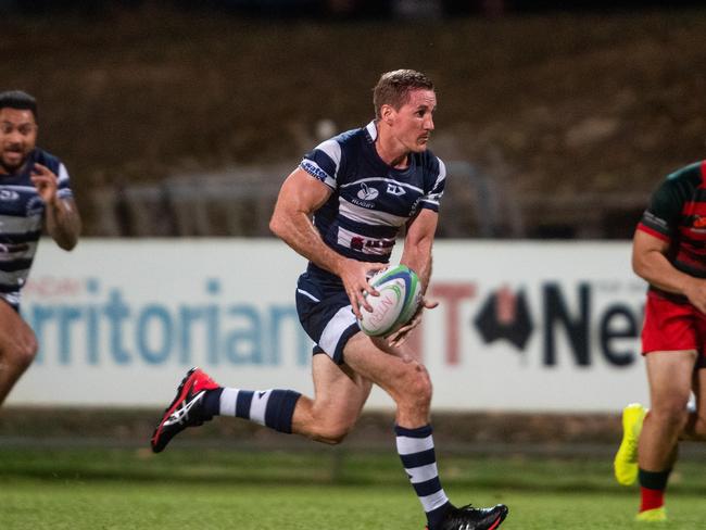 Action from Darwin A-grade Rugby Union Round 4: Casuarina Cougars v South Darwin Rabbitohs at Rugby Park, Marrara. Scrum Half Shane Crowley gains metres with a strong run.Picture: Che Chorley