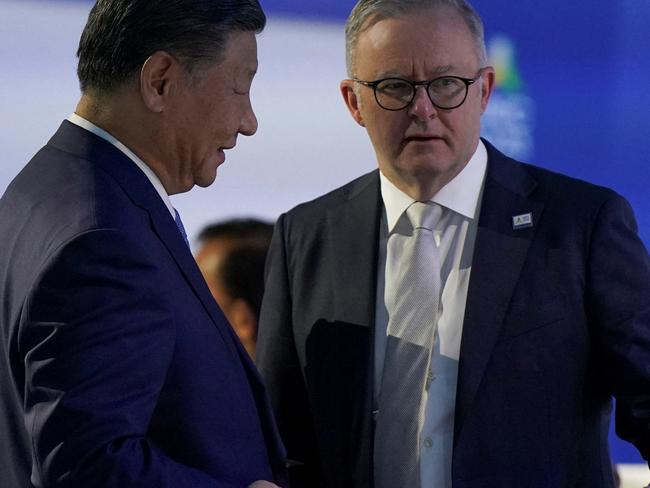 China's President Xi Jinping talks with Australia's Prime Minister Anthony Albanese ahead of the Leaders Retreat, during the Asia-Pacific Economic Cooperation (APEC) Summit in San Francisco, California, U.S. November 17, 2023. REUTERS/Loren Elliott