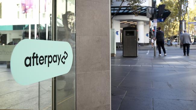 MELBOURNE, AUSTRALIA - NewsWire Photos APRIL 30, 2021: Stock Image of Afterpay logo in a shop window on Bourke Street Mall, Melbourne. Picture: NCA NewsWire / Andrew Henshaw