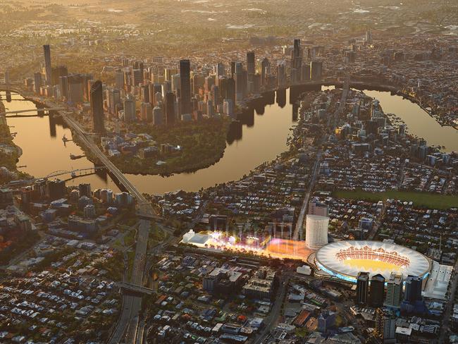 Supplied artist impression of the proposed Gabba redevelopment if Brisbane won the rights to the 2032 Brisbane Olympic Games