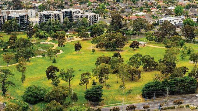 Sir William Fry Reserve, where a Suburban rail loop station is planned near Bay Rd (bottom), across from Southland Shopping Centre. Pic: Supplied