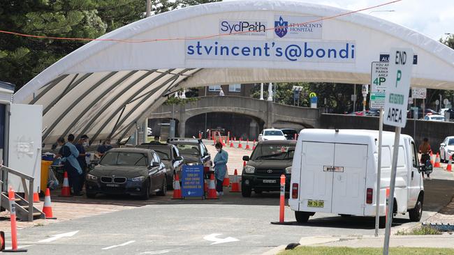 The Covid testing station at Bondi today. Picture: John Grainger