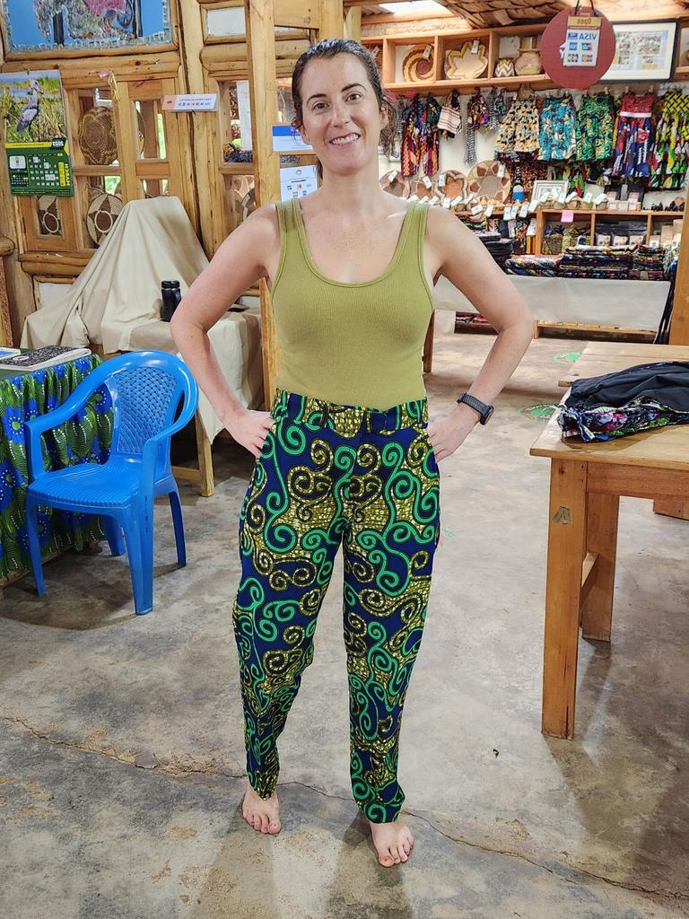 Riah Matthews in a pair of handmade kitenge pants. Picture: David Smiedt