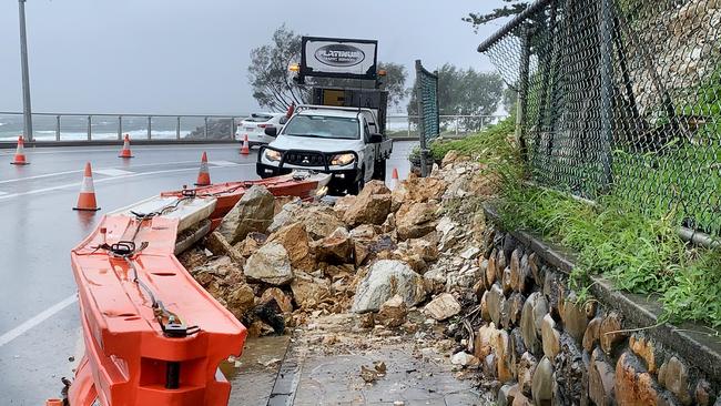 Rocks on the road at Kirra Hill in Coolangatta. NCA NewsWire / Scott Powick