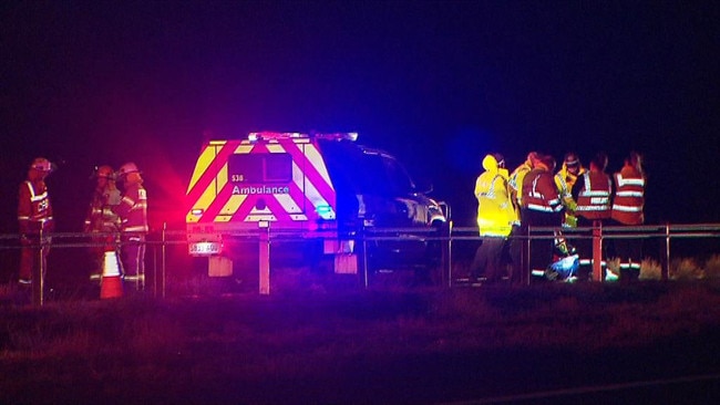 Emergency services at the scene of the crash on the Northern Expressway at Ward Belt. Picture 7NEWS