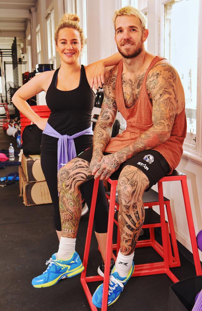 Dane Swan and Ash Pollard at the new F45 training studio. Picture: Tony Gough