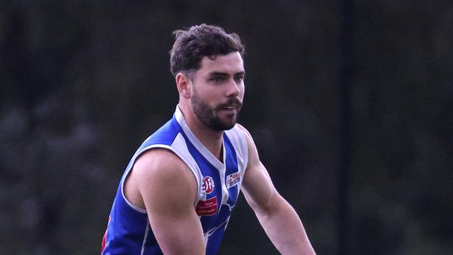 EDFL footy: Oak Park v Northern Saints: Cameron Milich of Oak Park on Saturday 13th of August, 2022 in Oak Park, Victoria, Australia.Photo: Hamish Blair