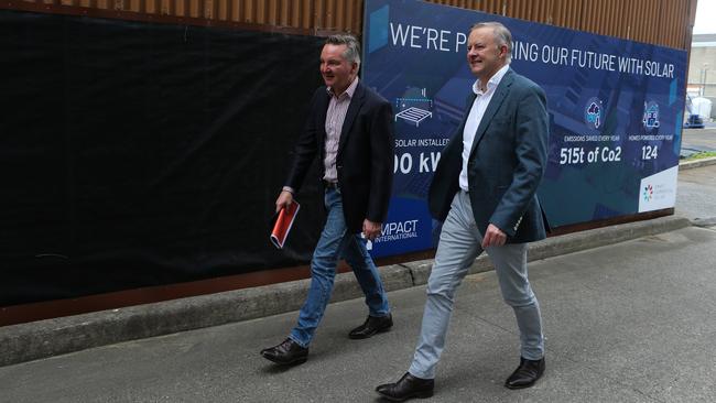 Even Albo’s casual garb is looking slick, pictured with Labor frontbencher Chris Bowen. Picture: NCA Newswire/Gaye Gerard