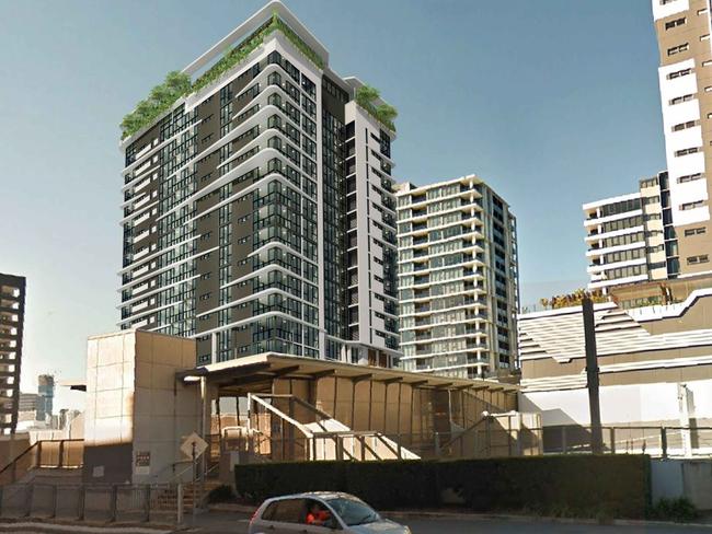 An artist's impression of the 22-storey tower planned to sit adjacent to Milton railway station that will contain a rooftop bar, beer garden and lap pool. Photo: BCC/Kris Kowalski Architects