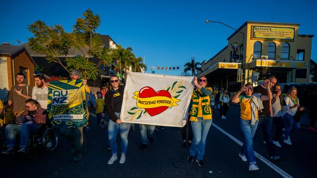 Fans ahead of the World Cup Matilda's v Sweden match at Suncorp Stadium. Photo - Stephen Archer