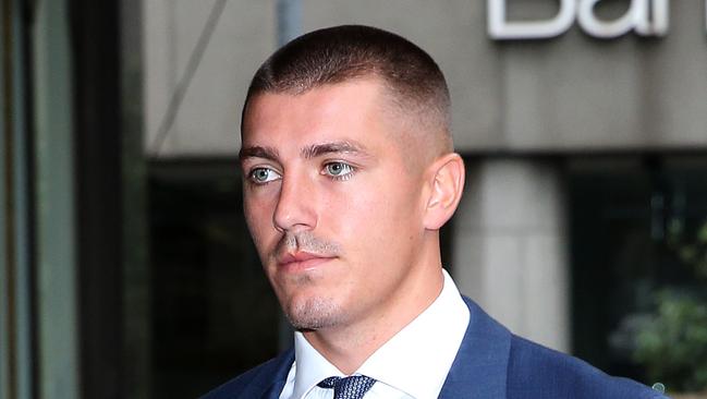 Wests Tigers player Kyle Lovett arrives at court.