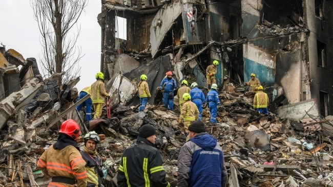 Ukrainian emergency services have begun sifting through rubble with bodies discovered in the clean-up. Picture: Maxym Marusenko/NurPhoto via Getty Images