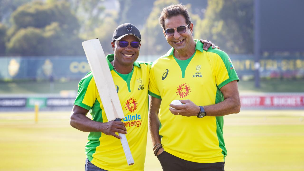 Cricket legends Brian Lara of the West Indies and Wasim Akram of Pakistan. Picture: Sarah Matray