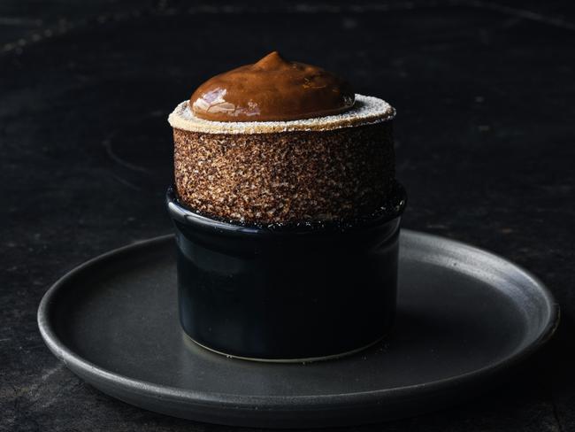 Vue de monde’s famous chocolate souffle with espresso ice cream.