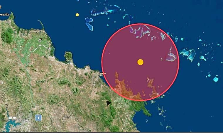 The map showing a 3.9 magnitude earthquake off the coast of Airlie Beach in the early hours of Saturday morning. Picture: Geoscience Australia