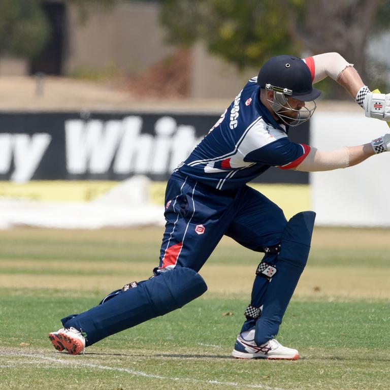 Kookaburra Cup cricket - top-of-the-table clash between Broadbeach Robina and Mudgeeraba Nerang at Broadbeach Sports and Recreation Centre. Mudgeeraba Nerangs Kevin Chapman batting. (Photo/Steve Holland)