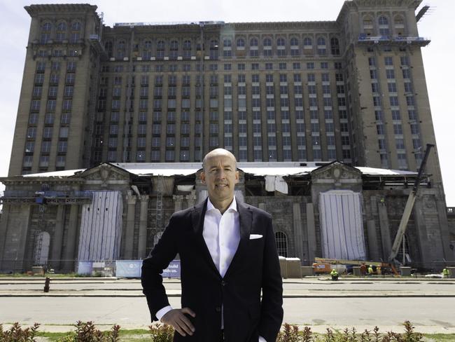 Australian Tom Walsh in front of Michigan Central Station, which Ford is redeveloping in Detroit. Picture: Angus Mordant