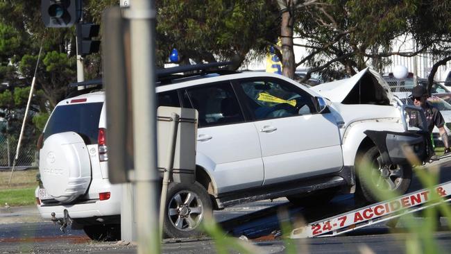 Another vehicle involved in the crash, a white Toyota Prado, was also towed from the scene. Picture: LVI&CA