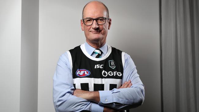 Port Adelaide chairman David Koch has been fighting a losing battle over the club’s black-and-white-striped guernsey. Picture: Jonathan Ng