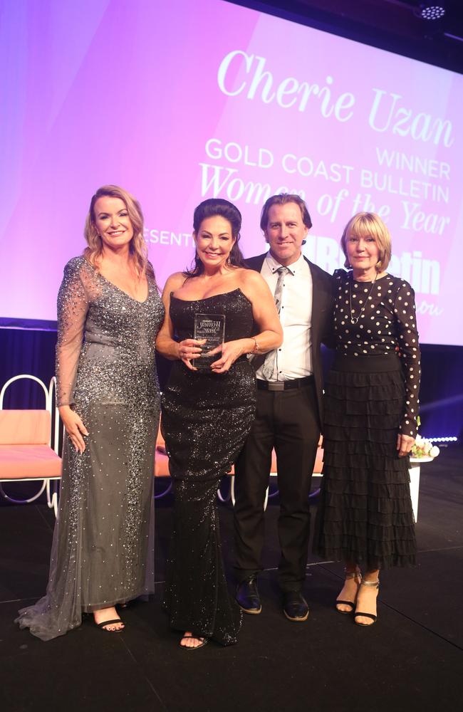 Gold Coast Bulletin general manager Belinda Dawes, overall winner and 'Entrepreneurs' winner Cherie Uzan, Gold Coast Bulletin editor Ryan Keen and Harvey Norman CEO Katie Page at the Gold Coast Bulletin Women of the Year awards by Harvey Norman at Star Gold Coast. Picture: Richard Gosling