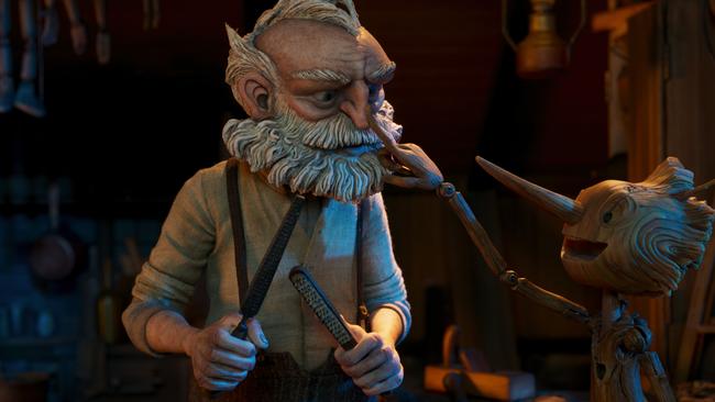 Gepetto (voiced by David Bradley) and Pinocchio (voiced by Gregory Mann). Picture: Netflix